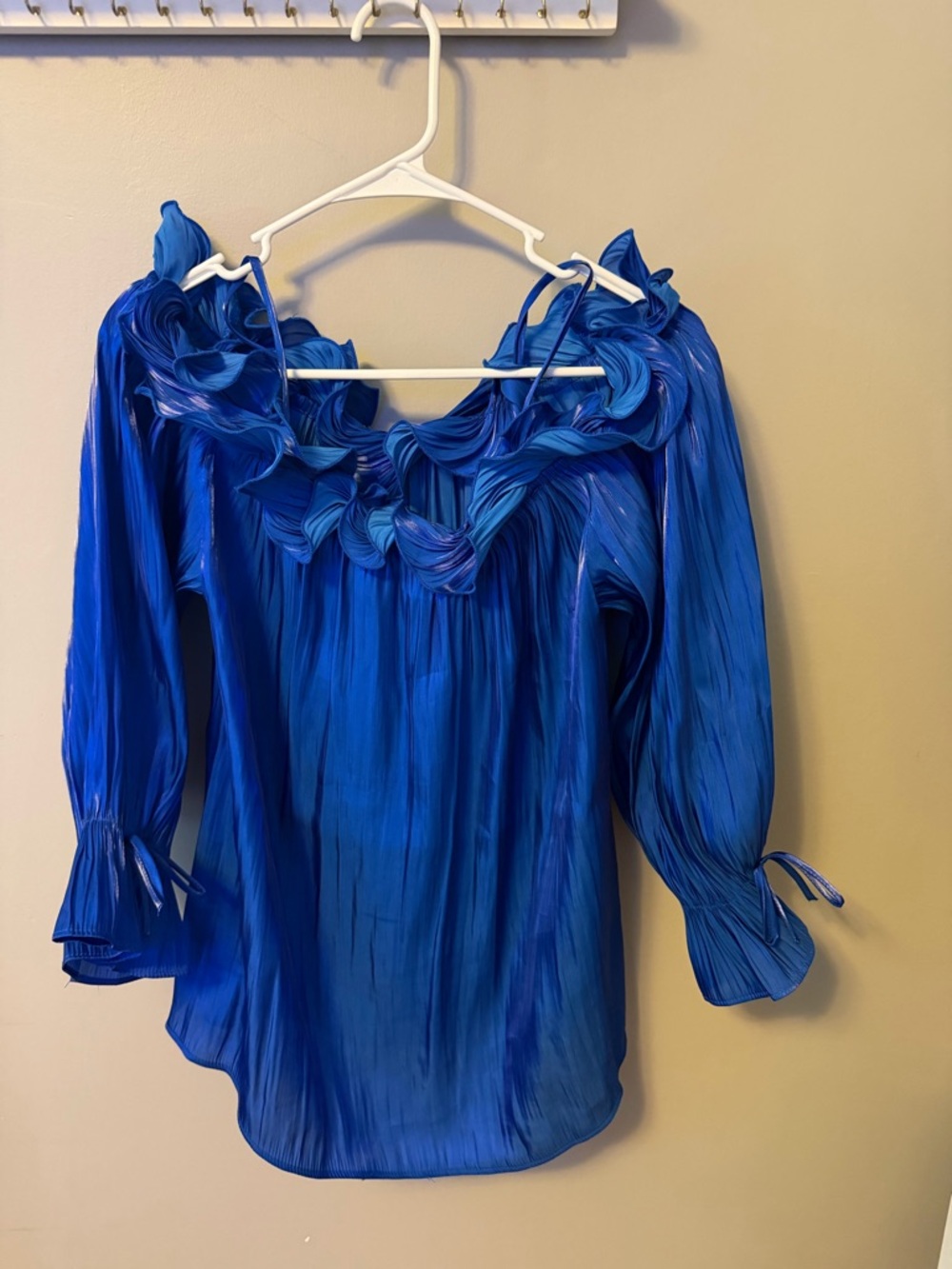 Royal Blue Ruffle-Neck Women's Blouse